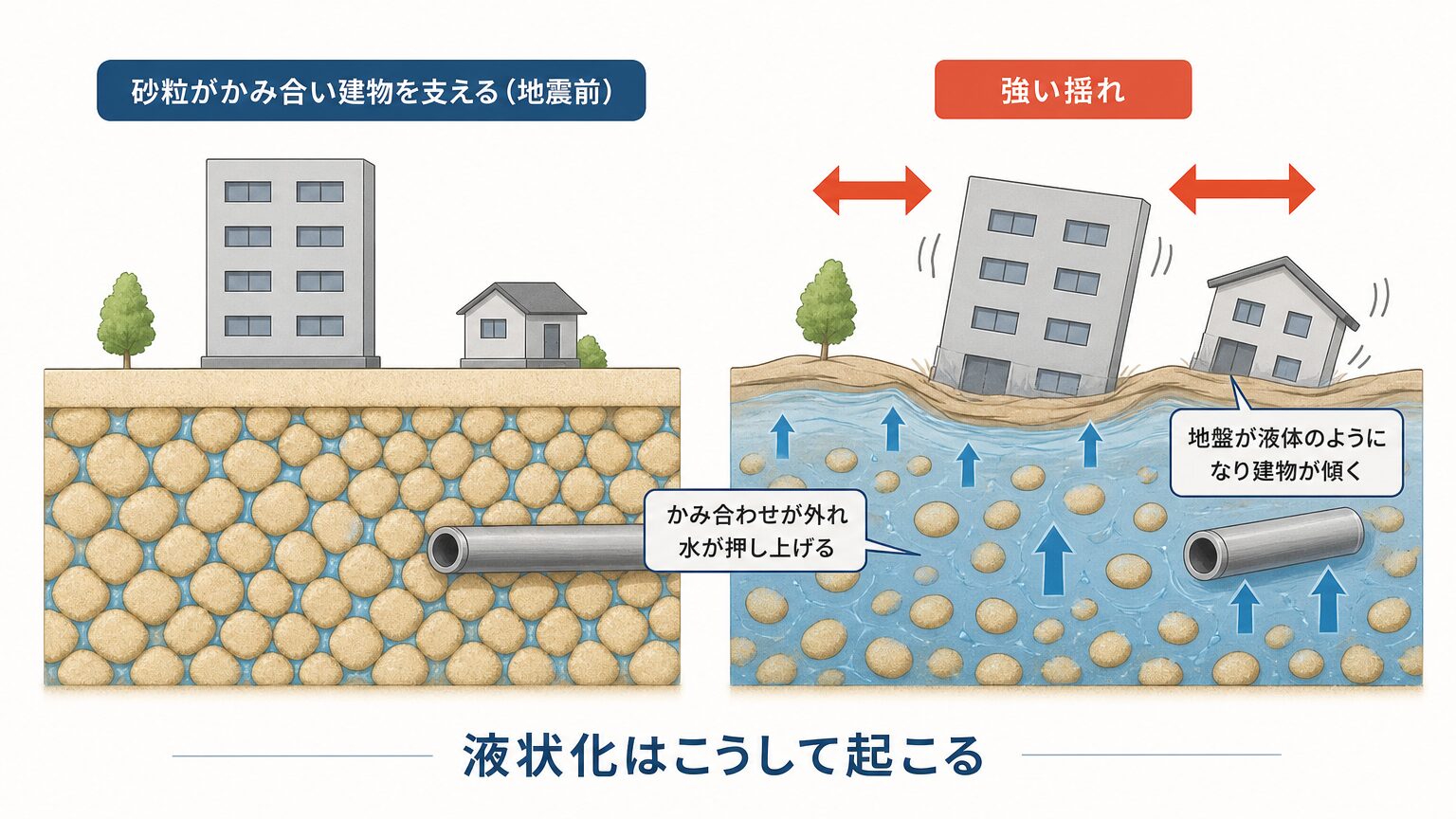 なぜ地面は液体になったのか|液状化のしくみ