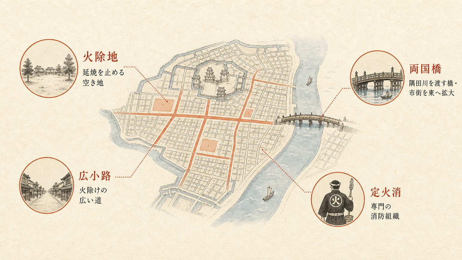 明暦の大火後の復興と都市改造|火除地・広小路・両国橋