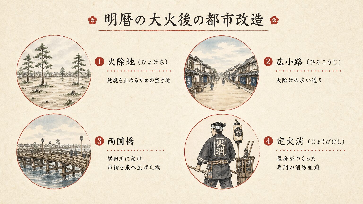 明暦の大火後の復興と都市改造|火除地・広小路・両国橋