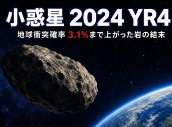 宇宙空間を地球に向かって進む小惑星2024 YR4（油彩イラスト）