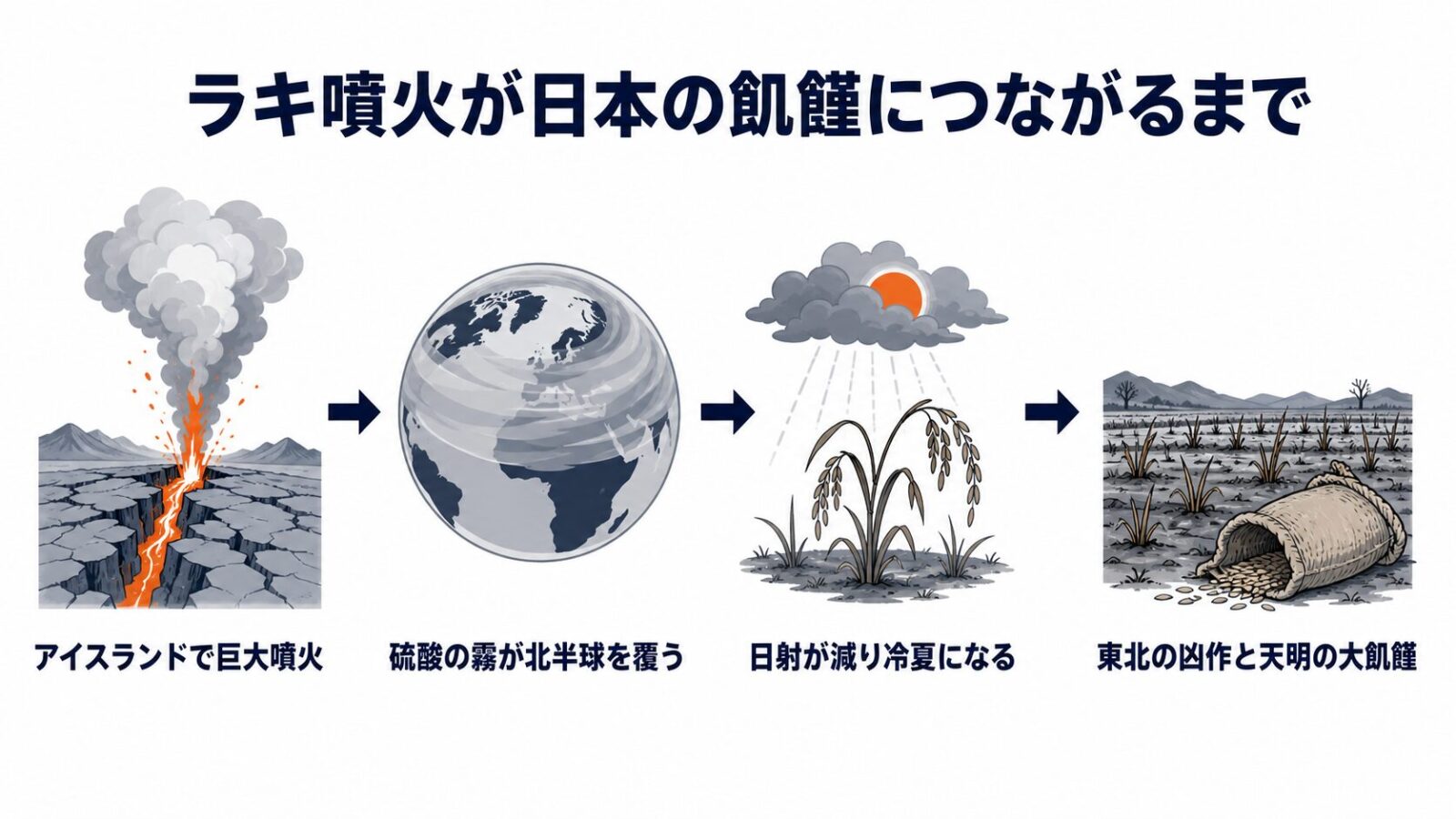 ラキ噴火と天明の大飢饉のつながり|日本の空に何が起きたのか